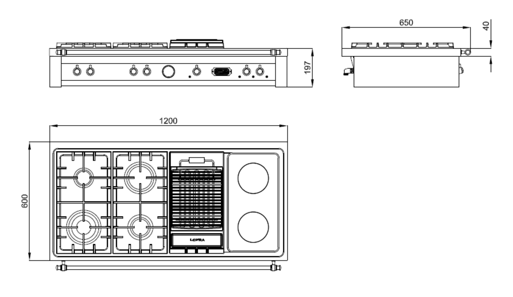 Surface de cuisson 120 cm (Noir / Laiton) 