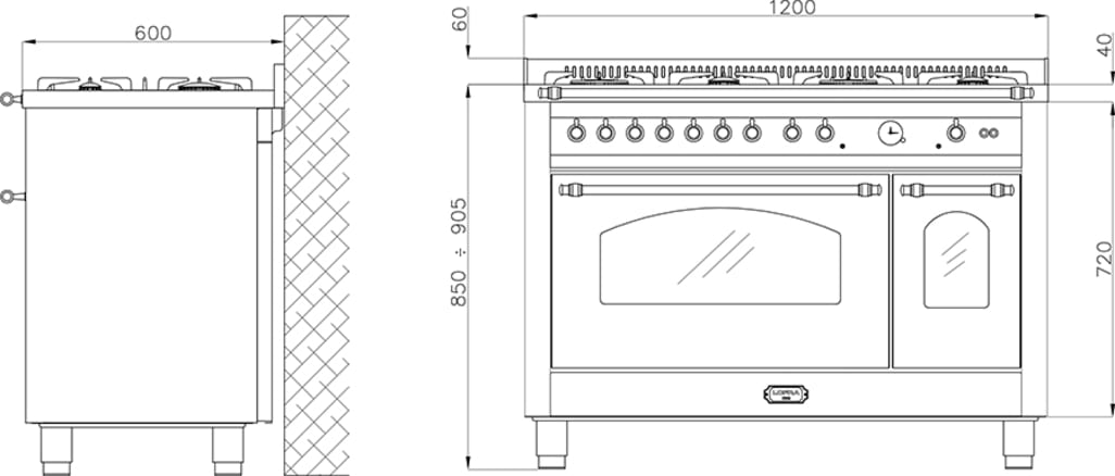 Spis - Dolce Vita 120 cm (2 ugnar) (Svart/Mässing) Gas/Keramisk