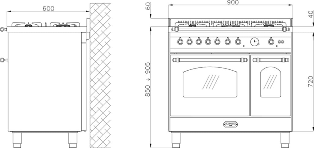 Ensemble de cuisine - Lofra Dolcevita 90 cm (cuisinière à induction + lave-vaisselle + réfrigérateur + crédence + hotte)