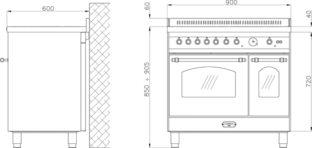 Cooker package Stainless/Brass - Dolce Vita 90 cm induction (cooker + extraction hood + splashback)