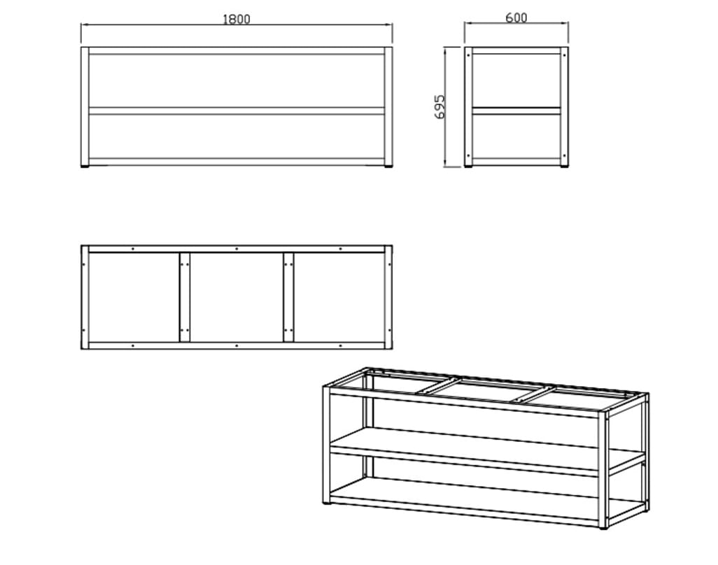 Myoutdoorkitchen - Nordic Line Stainless - 430SS - Base module 180 cm (3 slots)