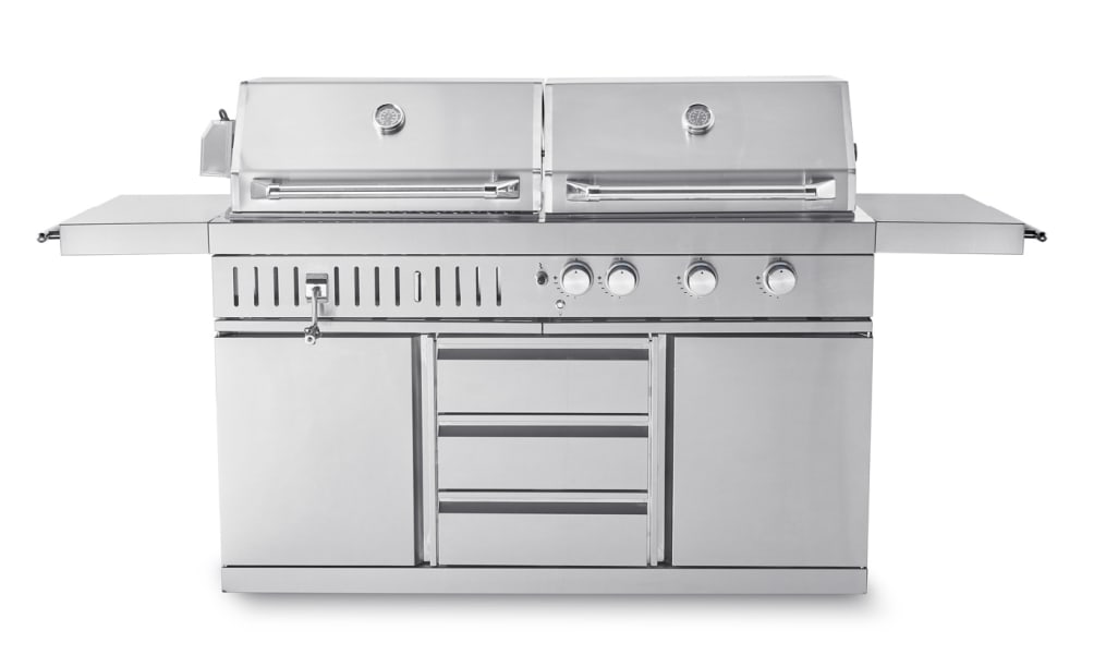 Stainless Collection - Freistehender Gas- und Holzkohlegrill