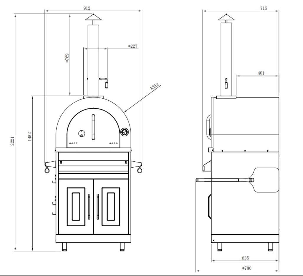 Myoutdoorkitchen - Inox Range - 304SS Stainless - Pizza Oven with Cabinet