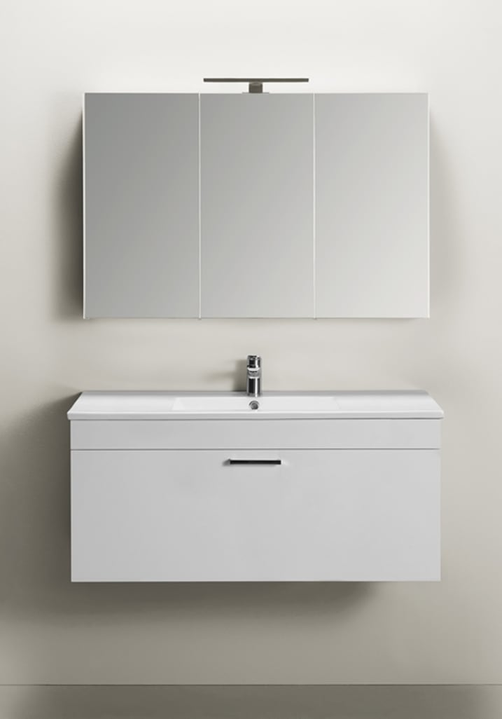 Go 1000 Komplett Waschtisch Set mit Spiegelschrank Weiß