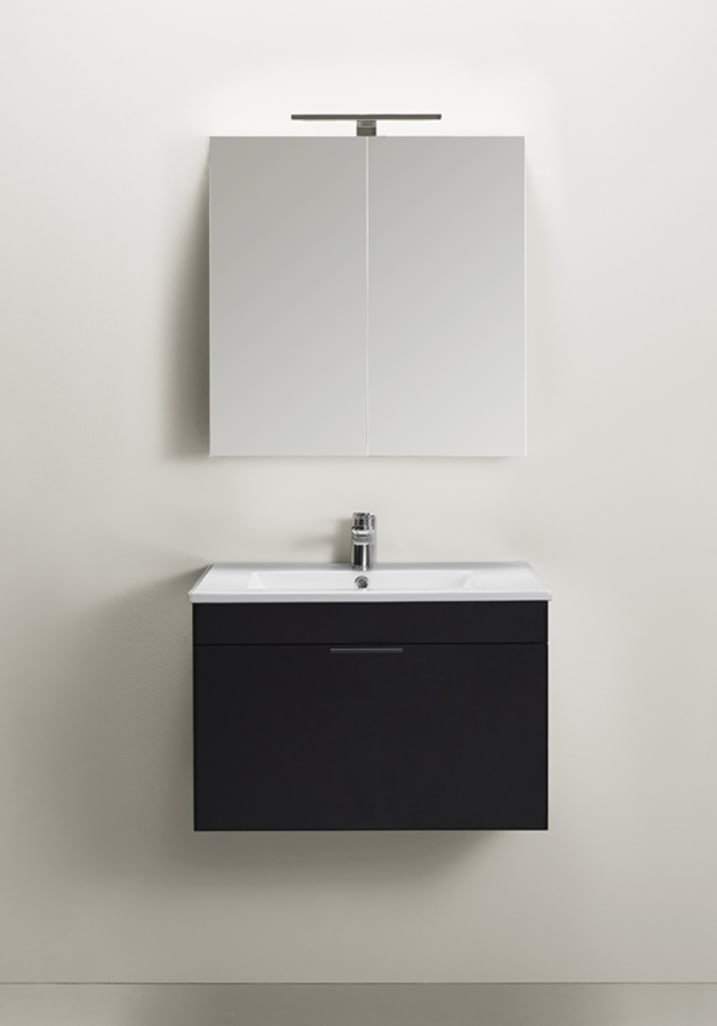 Go 600 Komplett Waschtisch Set mit Spiegelschrank Schwarz