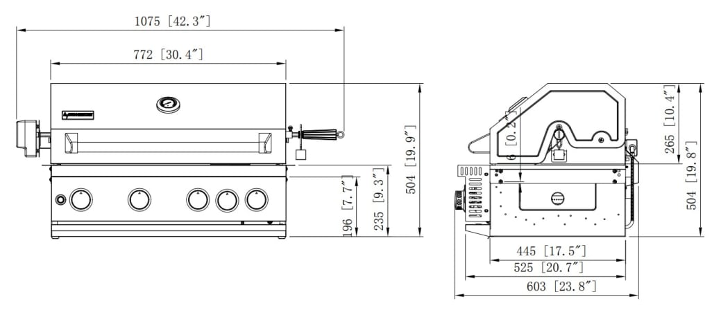 Inox Range - Fristående gasgrill med 4 brännare och infravärme
