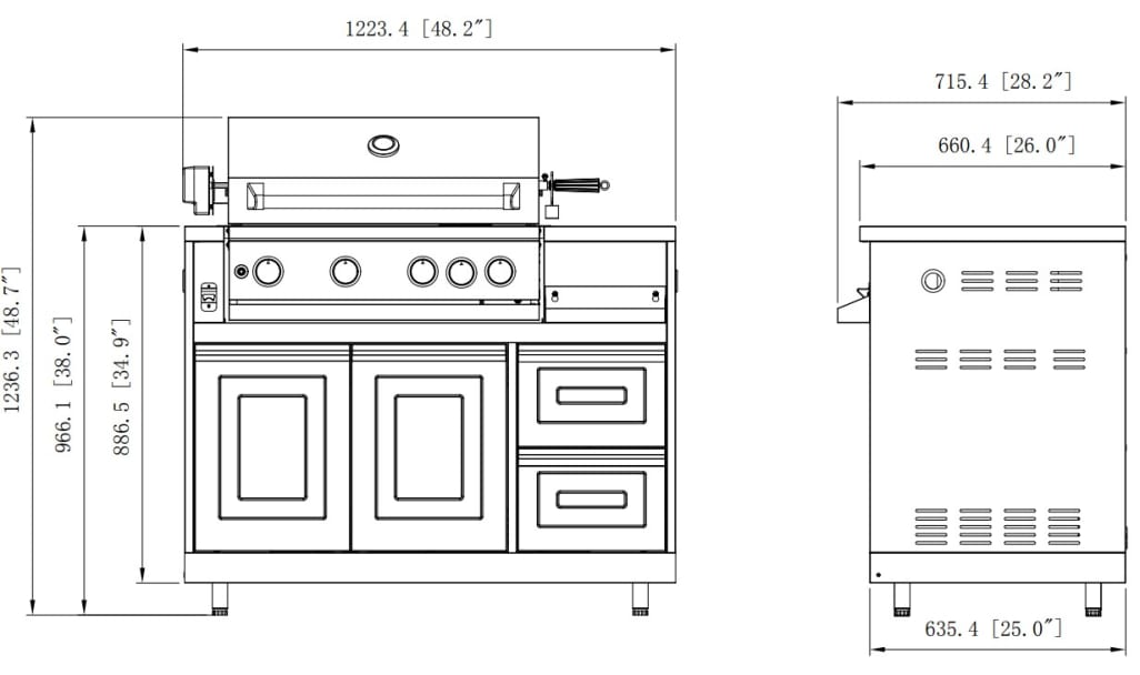 Inox Range - Fristående gasgrill med 4 brännare och infravärme