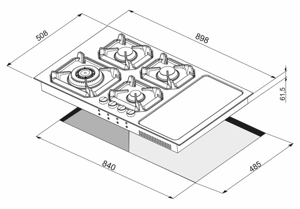 Lofra - Professional Built-in Hob 90 cm Nettuno Model : HLNM9G2I (Black)