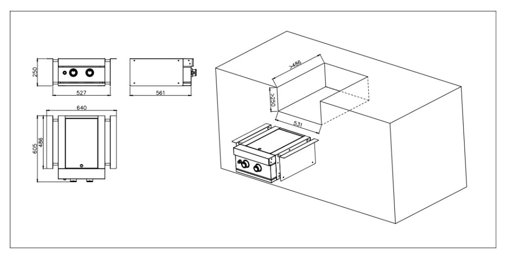 Built-in - Brûleur d’appoint à encastrer avec deux plaques