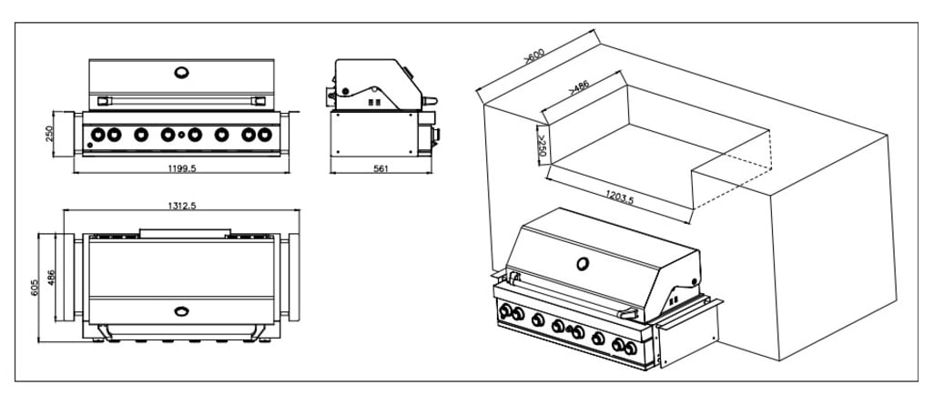 Built-in - Barbecue à gaz à encastrer 6 brûleurs