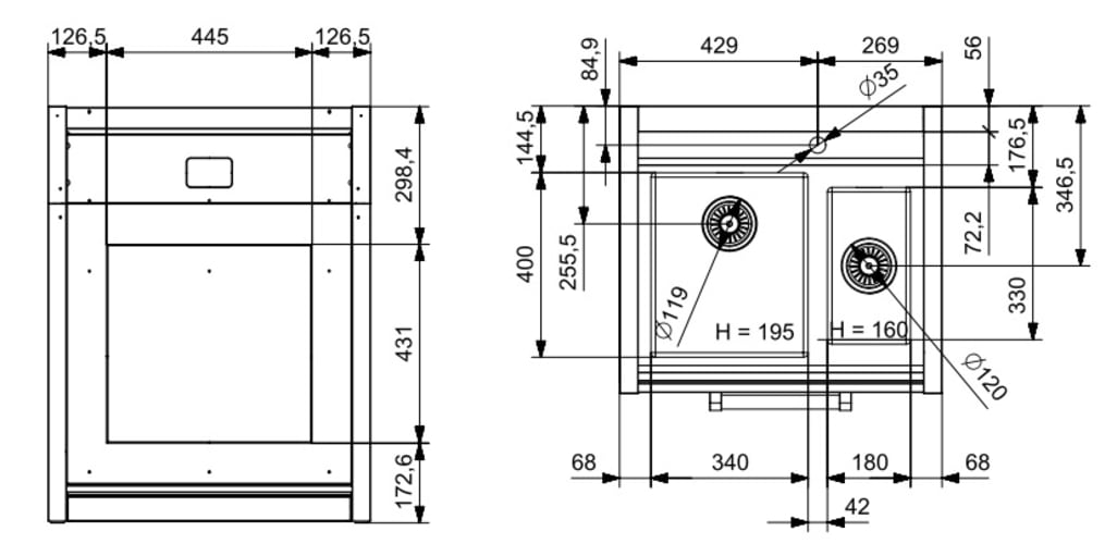 Modular system - Modul med vask 70 cm