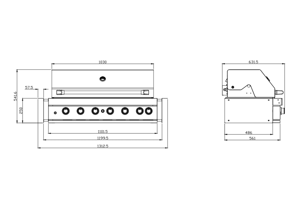 Built-in - Innbyggbar gassgrill med 6 brennere