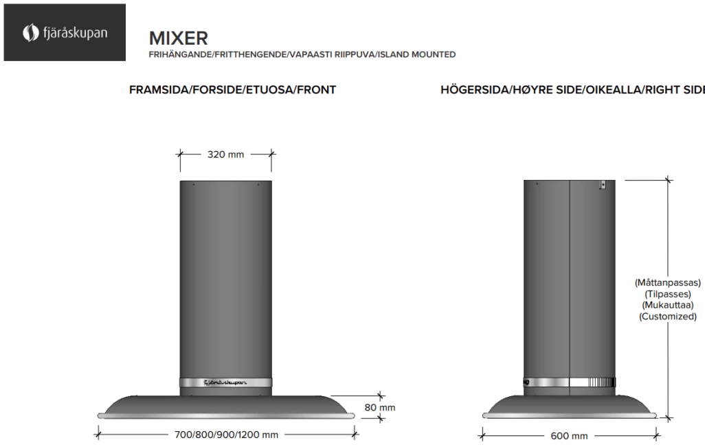 Frihängande fläkt - Mixer 120 cm