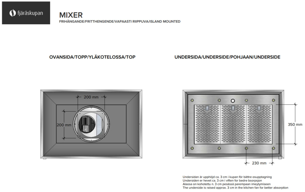 Fritthengende vifte - Mixer 120 cm