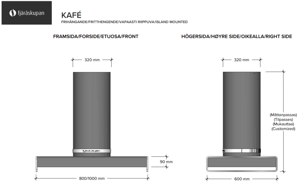 Frihängande fläkt - Kafé 100 cm