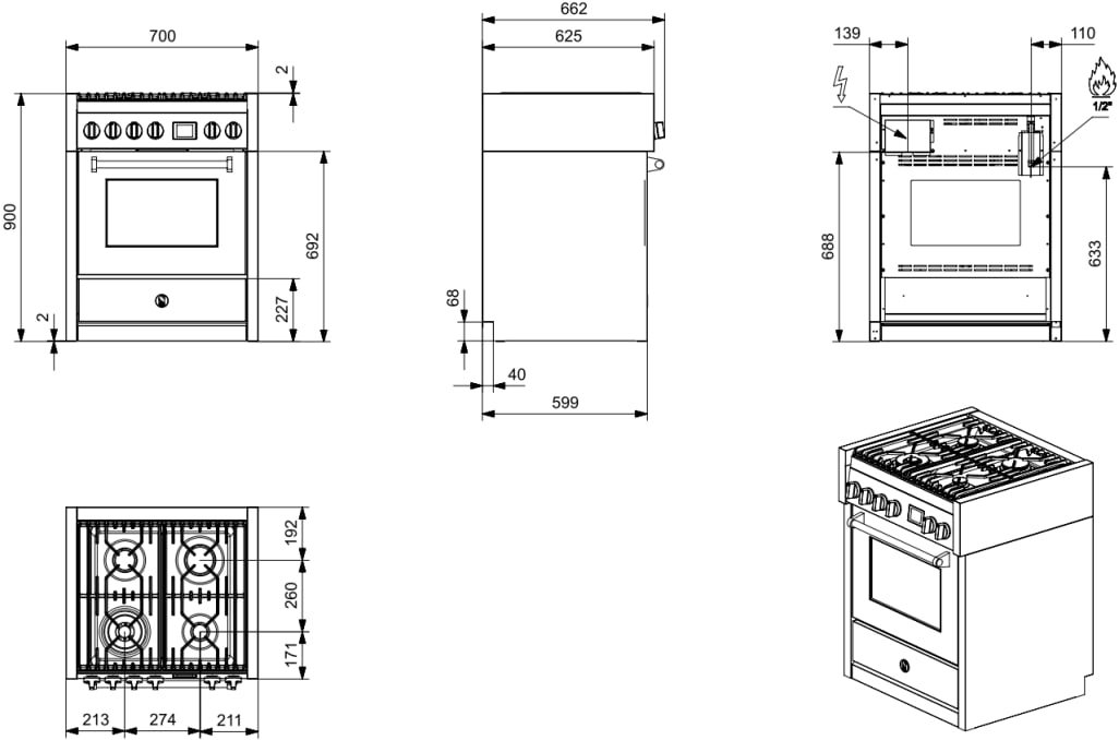 Spis - Genesi - Combi-steam 70 cm (1 ugn) (Inox) Gas