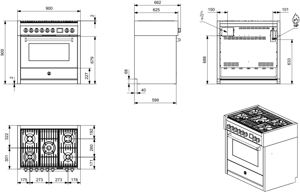 Genesi - Combi-steam - Komfyr med kombinasjonstop 90 cm (1 ovn) Gass + BBQ