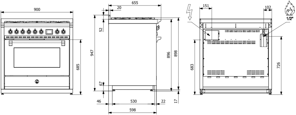 Ascot - Combi-Steam - Induktionsspis 90 cm (1 ugn) (Inox/Chrome)
