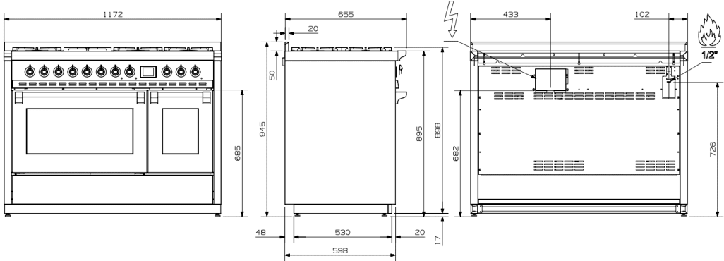 Ascot - Combi-steam - Gasspis 120 cm (2 ugnar) (Inox/Brass) + BBQ