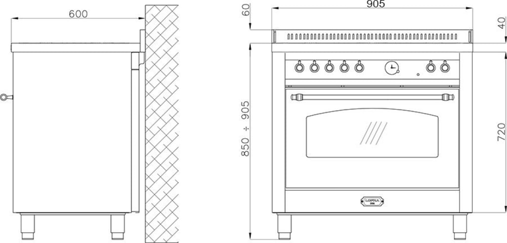 Herd - Dolce Vita 90 cm (1 Backofen) (Schwarz/Messing) Induktion