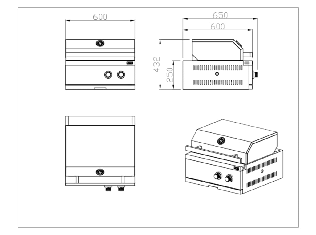 Nordic Line - Integrierbarer Gasgrill (2 Brenner) Schwarz