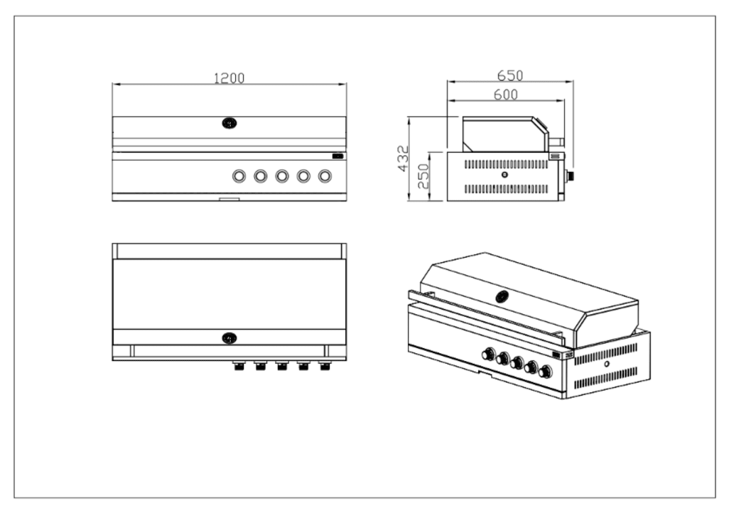 Nordic Line - Integrerbar gassgrill (5 brennere) - Svart