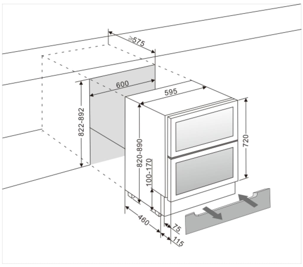 Einbau-Weinkühlschrank - WineCave 60DD Fullglass Black 