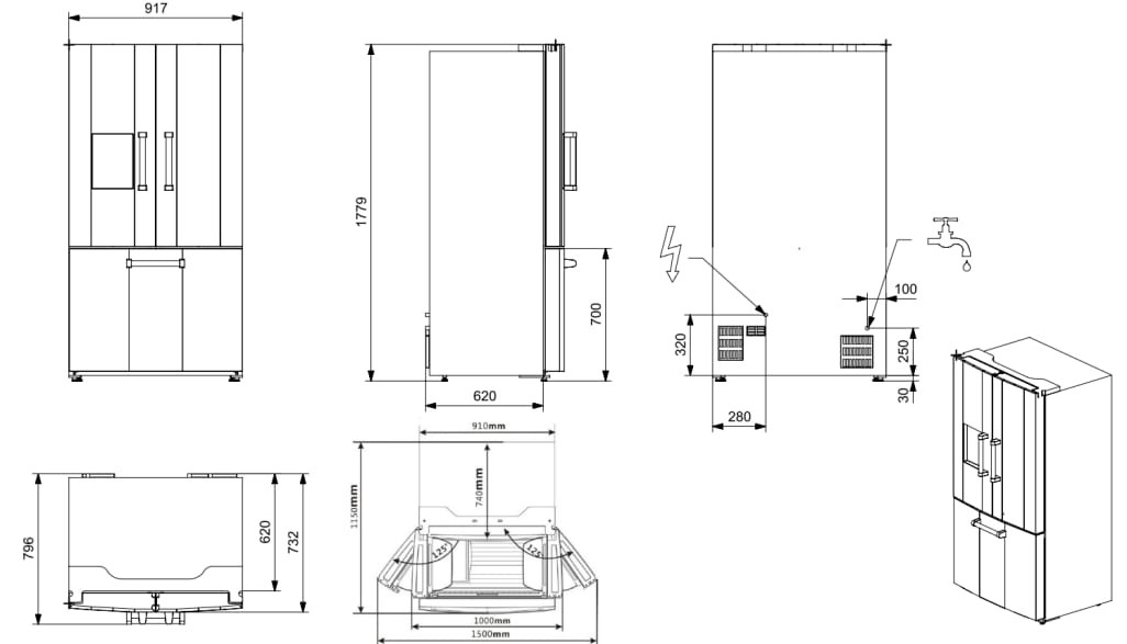 Fritstående køleskab med french door - Genesi 90 cm