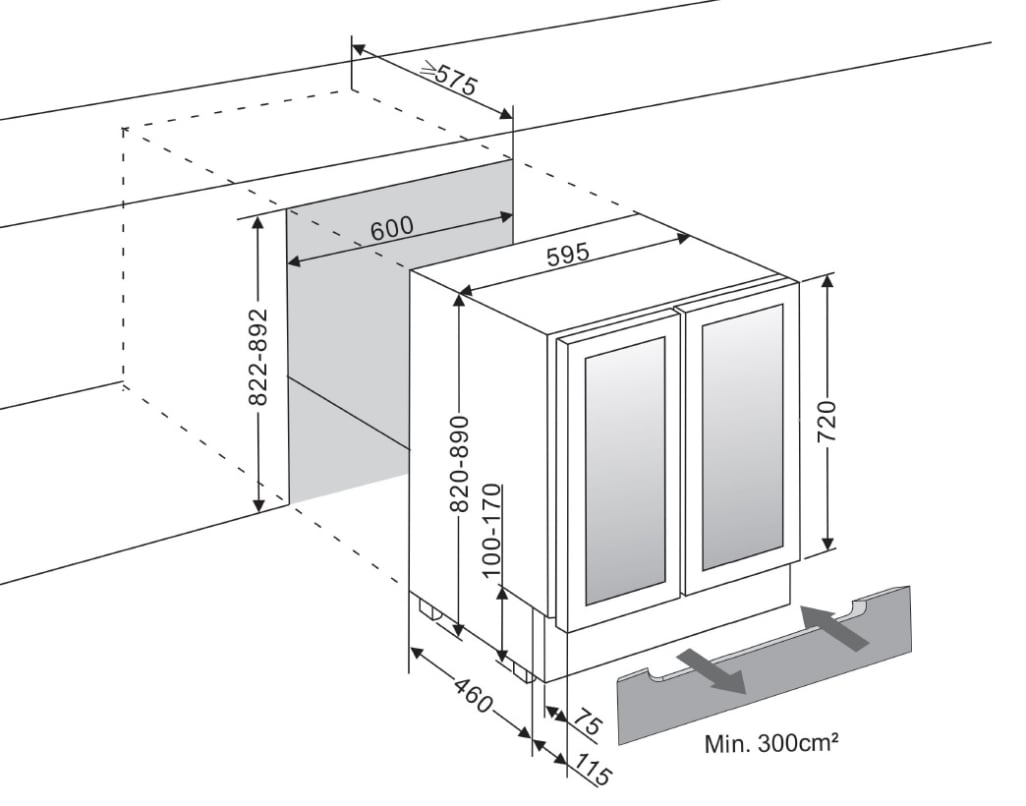 Unterbau-Weinkühlschrank - WineCave 60D2 Anthracite Black Präsentationsfach