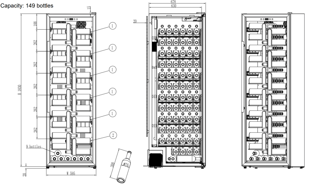 Freistehender Weinkühlschrank - WineExpert 192 Fullglass Black Label-view 