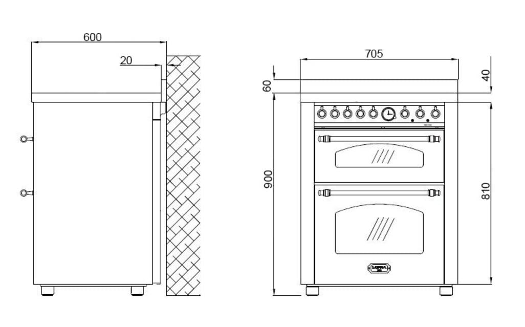 Range cooker - Dolce Vita 70 cm (2 ovens) (Chrome/Brassed) Induction