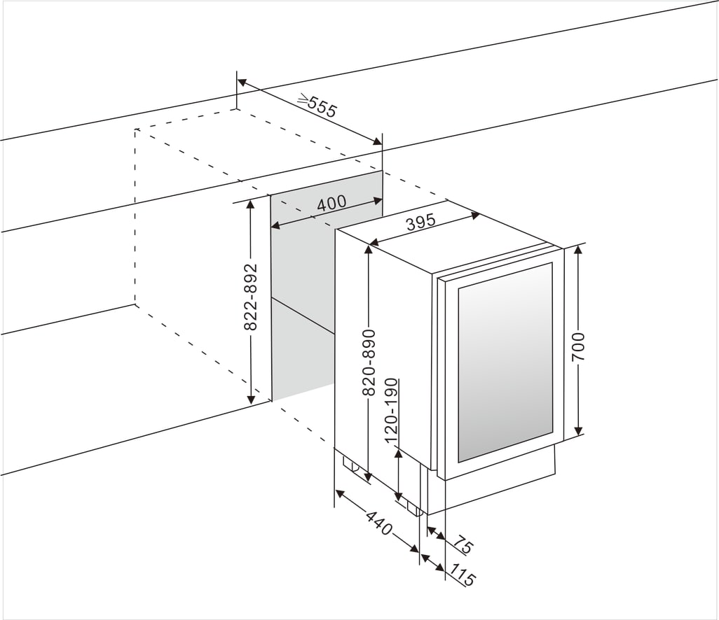 mQuvée Inbyggbar vinkyl - WineCave 700 40D Stainless (B: 39,5 x H: 82/89 x D: 57 cm)