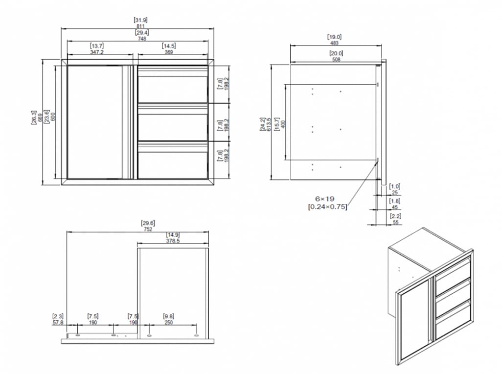 Folkunga - Built-in - Inbyggbar trippellåda med skåp