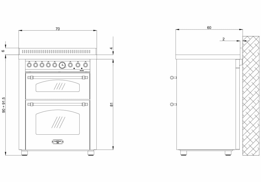 Spis - Dolce Vita 70 cm (2 ugnar)(Rostfri/Mässing) Induktion