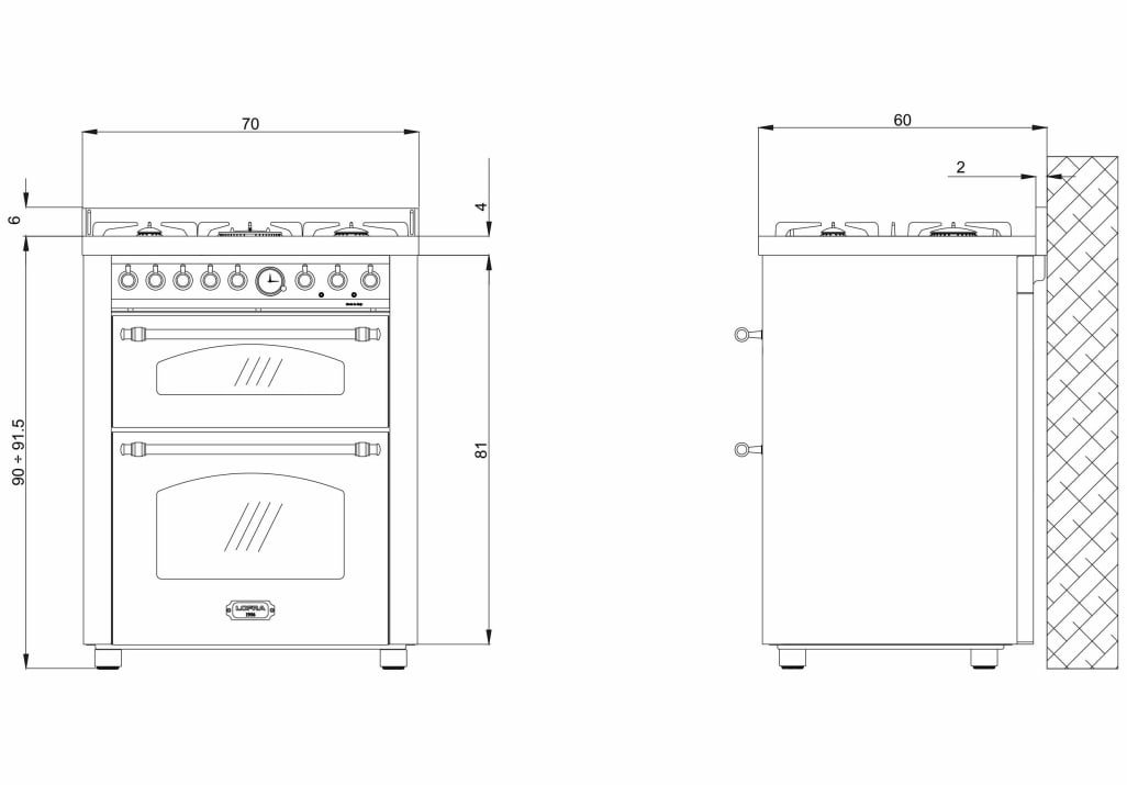 Dolce Vita - Dual Fuel Range Cooker 70 cm (2 ovens) (Stainless/Bronze)
