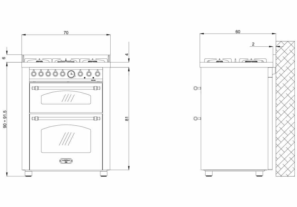 Dolce Vita Range cooker 70 cm (2 ovens) (Black/Chrome) LPG
