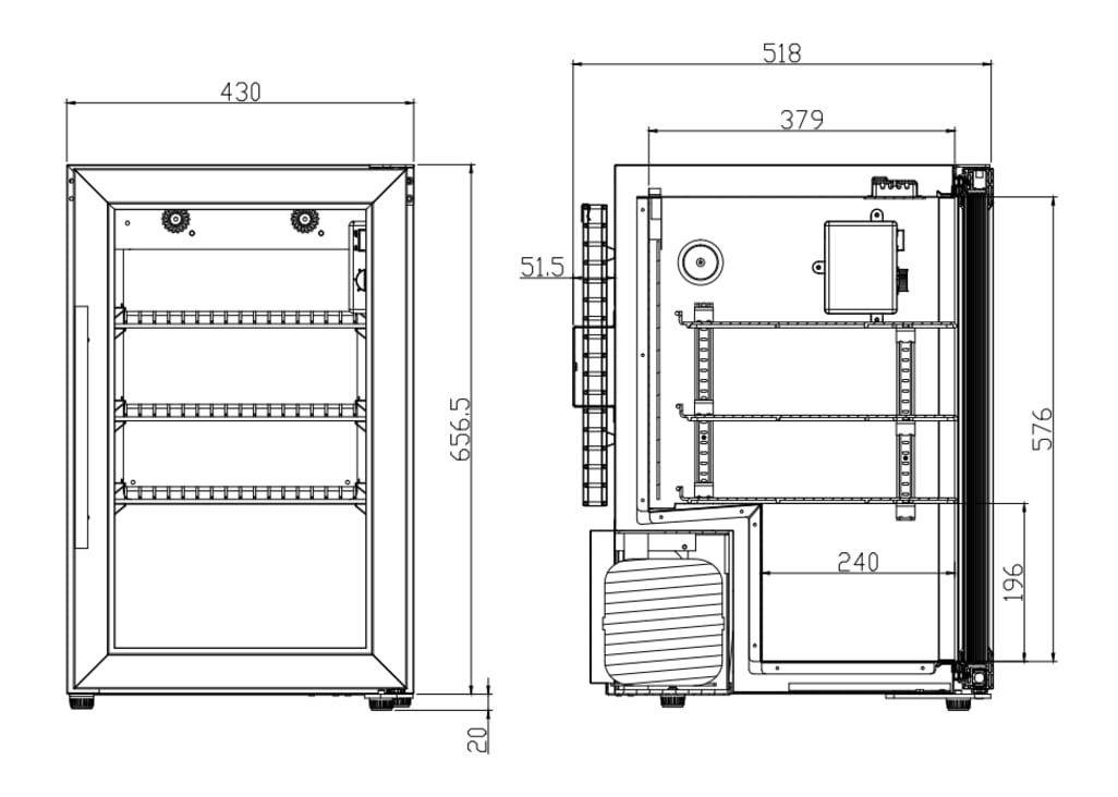 Free-standing outdoor kitchen refrigerator