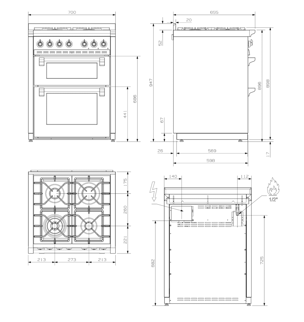 Steel - Ascot - Combi-Steam - Gasspis 70 cm (2 ugnar) (Rostfri/Krom)
