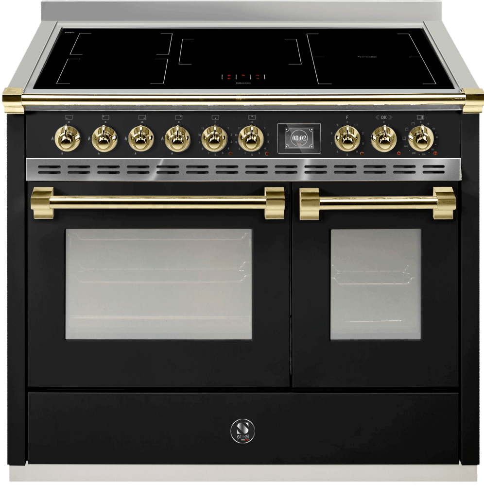 Ascot - Combi-Steam - Induksjonskomfyr 100 cm (2 ovner) (Nero/Brass)