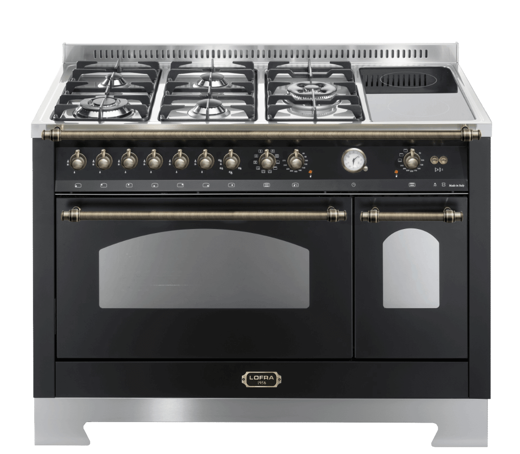 Dolce Vita - Cooker with mixed hob 120 cm (2 ovens) (Black/Brassed) Gas/Induction