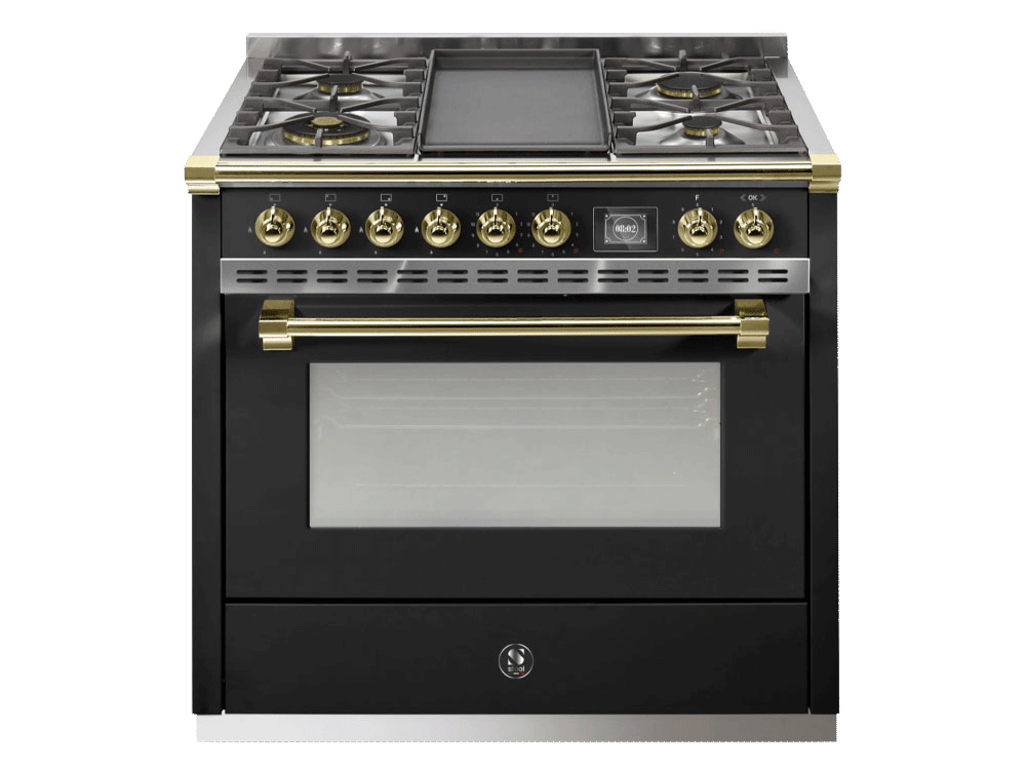 Ascot - Combi-steam - Gasskomfyr 90 cm (1 ovn) (Nero/Brass) + BBQ