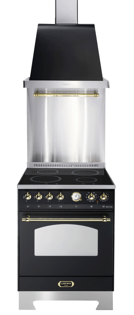 Ensemble piano de cuisson Noir/Laiton - Dolcevita 60 cm (piano de cuisson à induction + hotte + crédence)