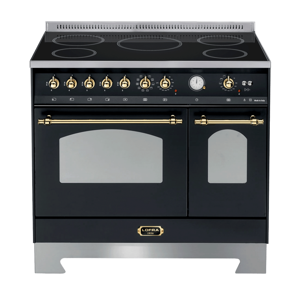Ensemble piano de cuisson Noir/Laiton - Dolcevita 90 cm (piano de cuisson à induction + hotte + crédence)