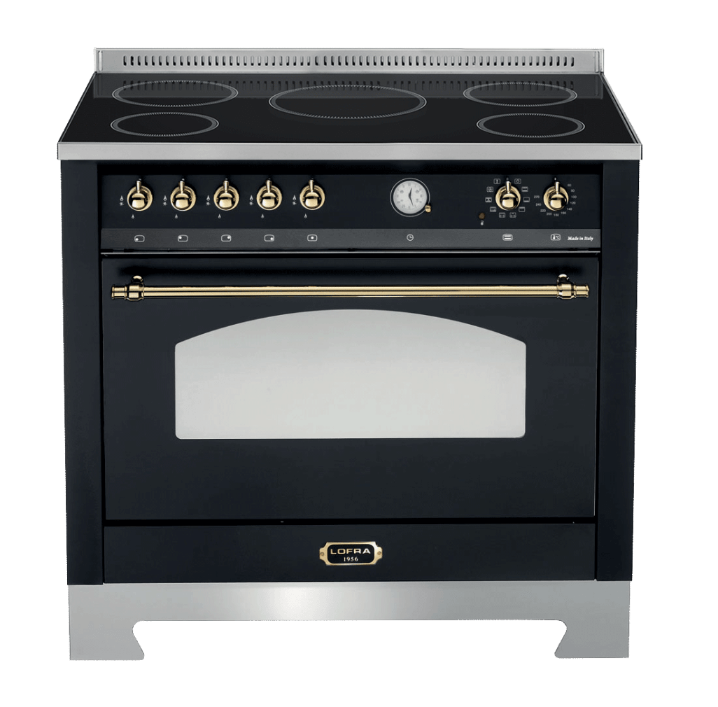 Ensemble piano de cuisson Noir/Laiton - Dolcevita 90 cm (piano de cuisson à induction + hotte + crédence) 1 four