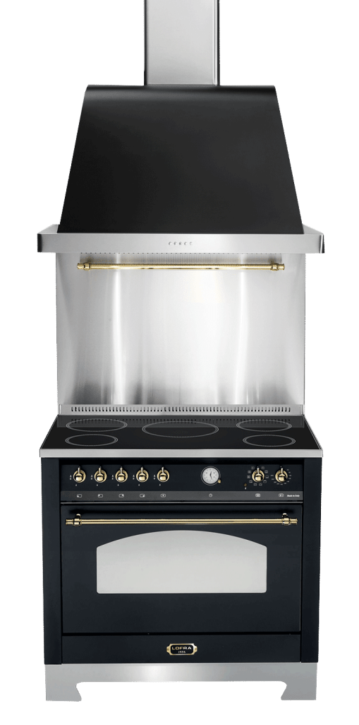 Ensemble piano de cuisson Noir/Laiton - Dolcevita 90 cm (piano de cuisson à induction + hotte + crédence) 1 four