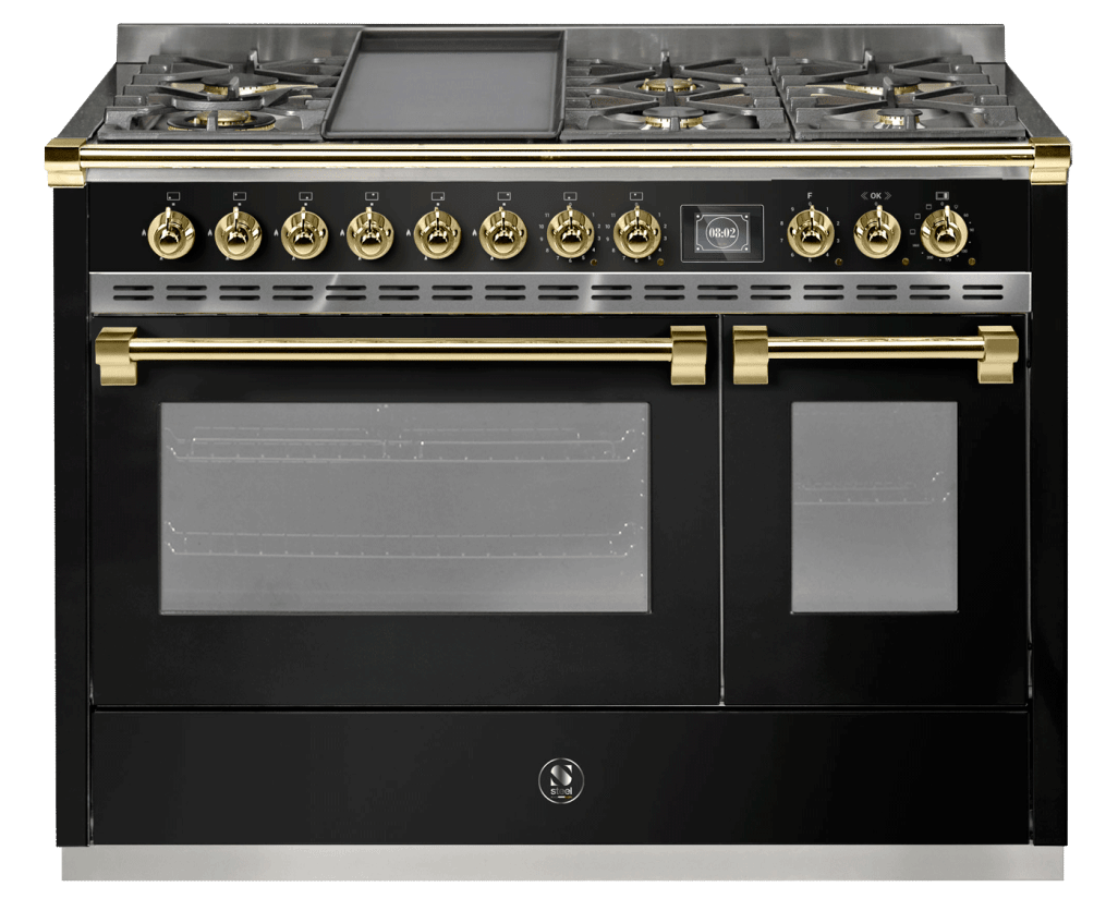 Ascot - Combi-steam - Gasskomfyr 120 cm (2 ovner) (Nero/Brass) + BBQ