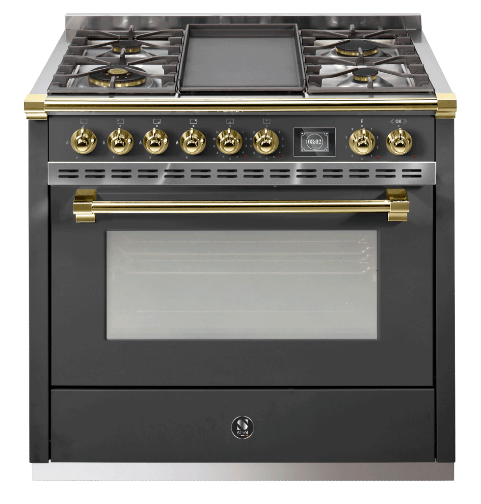 Ascot - Combi-steam - Gasskomfyr 90 cm (1 ovn) (Antracite/Brass) + BBQ