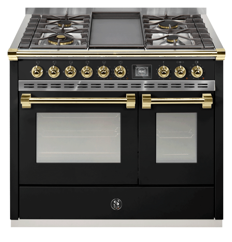  Ascot - Combi-steam - Gasskomfyr 100 cm (2 ovner) (Nero/Brass) + BBQ