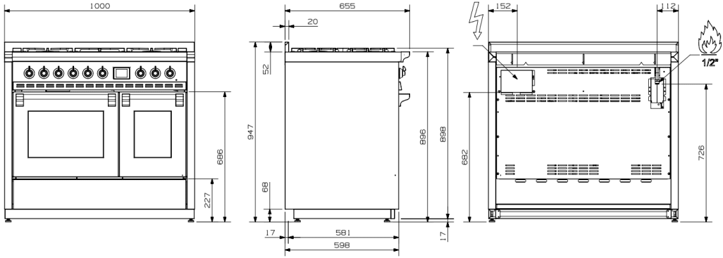 Ascot - Combi-steam - Induksjonskomfyr 100 cm (2 ovner) (Inox/Nickel) 