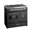 Cuore 90 cm (2 Backöfen) (Schwarz/Gebürstetes Messing) Gasherd